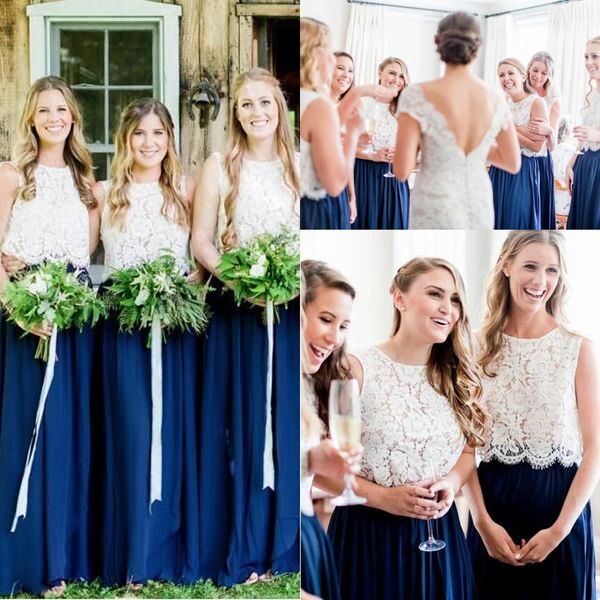 

платье для подружки невесты из двух частей королевской синей юбки с кружевным верхом 2020 полная длина свадебное платье подружки невесты для, White;pink