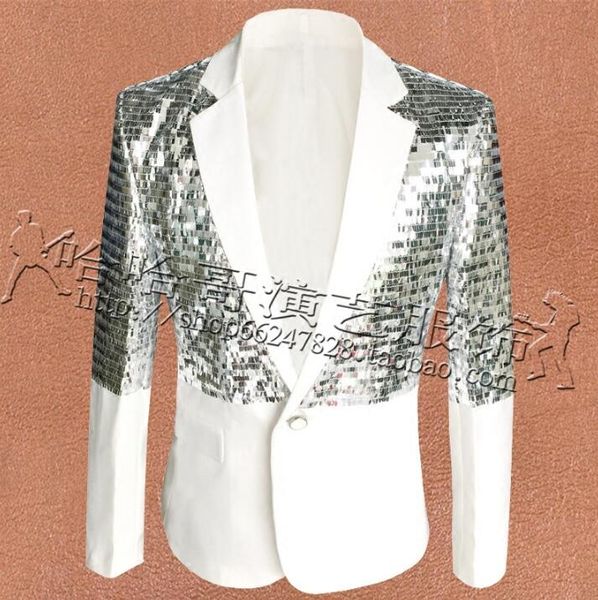

white blue clothes men suits designs masculino homme terno stage costumes for singers jacket men sequins blazer dance star style, White;black