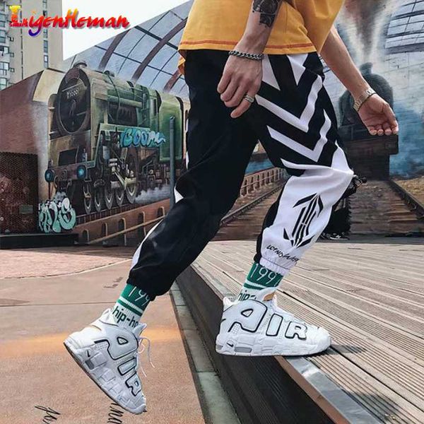 

men fitness sweatpants m-3xl men's streetwear hip hop joggers pants 2019 men loose casual harem pants ankle length trousers, Black
