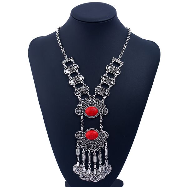 

fashion- exaggerates ethnic style jewelry high-grade woman sweater chain hollow-out pattern necklace, Silver