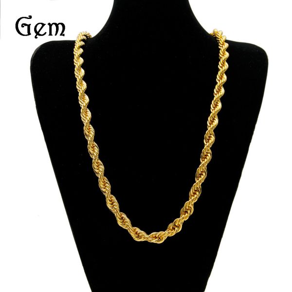 

cuban link chains men's hip-hop gold-plated necklace 1cm thick twist necklace gold-plated twisted rope chain, Silver