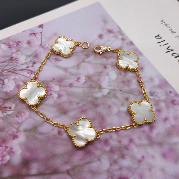 

creative fritillaria double-sided clover lady bracelet high edition european and american agate five flower bracelet plated gold bracelet, Black