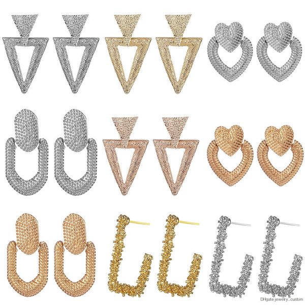 

Vkme New Earrings Retro Fashion Alloy Geometric Carved Square Earrings Gold Grain Earrings Earring Party Jewelry