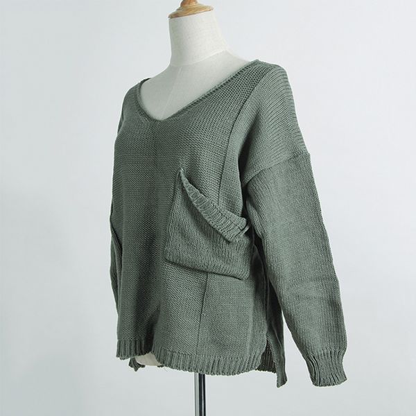 

new arrival autumn winter fashion women v-neck solid long sleeve loose knitting knitted sweater 4 colors, White;black