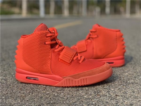 

authentic nrg air 2 sp red october men basketball shoes kanye west solar red glow in the dark with dust bag sneakers 508214-660 with box