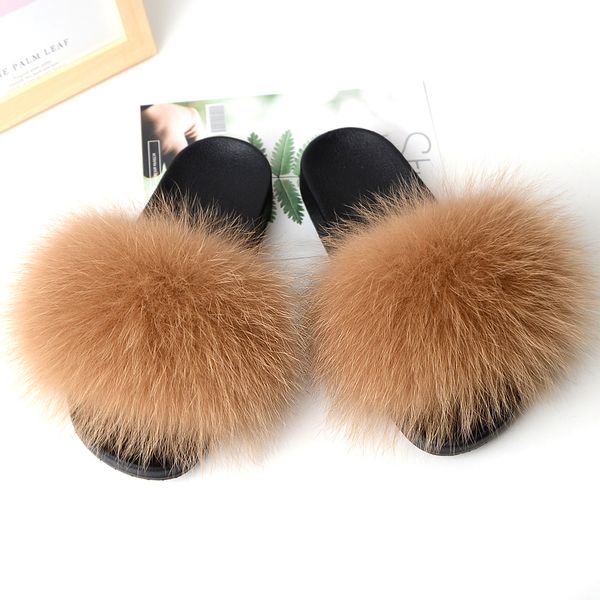 

2020 fur kids fluffy house shoes slide sandals slippers for little girls, Black