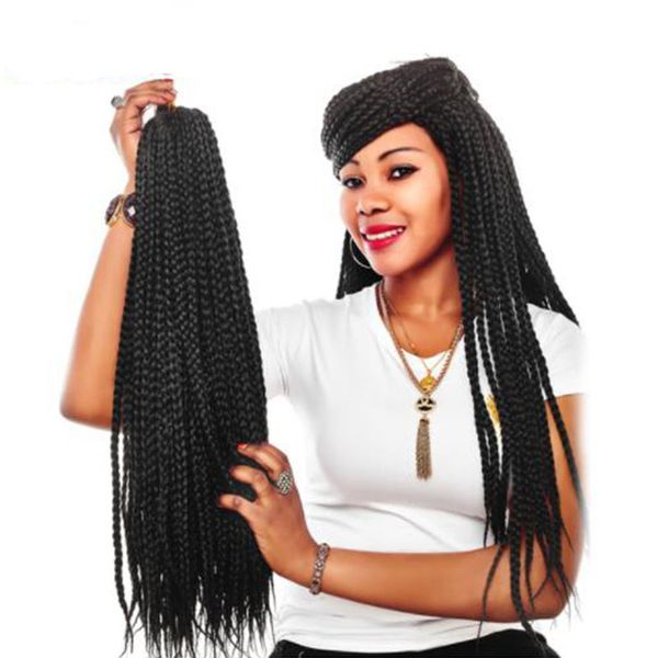 

3pcs/pack 22 inches crotchet box braids hair extensions blonde brown burgundy crochet braids kanekalon synthetic hair, Black