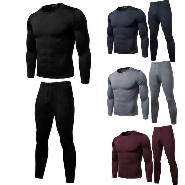 

2pcs мужчины термобелье набор зимнего лонг джонс теплый fit хлопок tops днище, Black;white