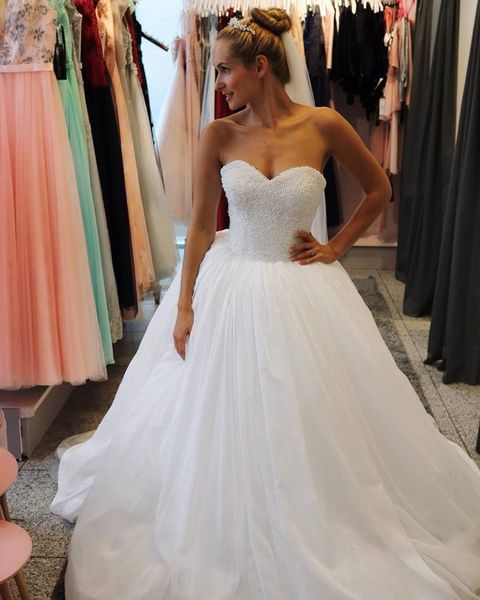 Бальное платье Белый Сатин Милая Принцесса 2019 Свадебное платье Плюс Размер Дешевые Дубай Продажа Свадебные платья Южная Африка