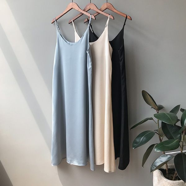 

винтажное атласное мягкое длинное платье элегантный спагетти ремень sexy vestidos basic solid v образным вырезом спинки черный синий женские, Black;gray