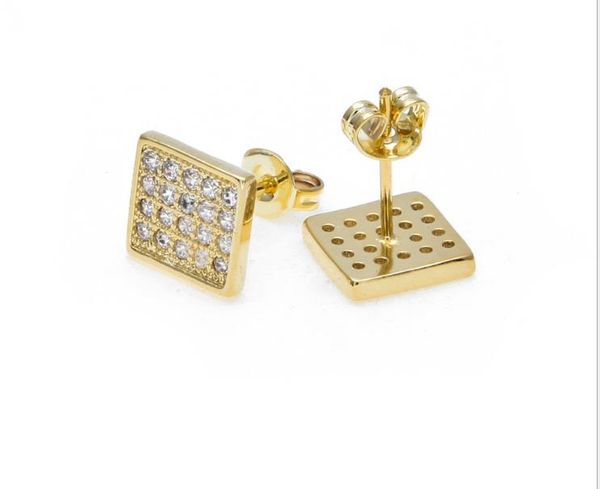 

new european and american fashion trend hip-hop personality accessories micro-zircon men's square high-quality ear nail jewelry, Golden;silver