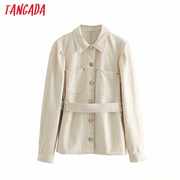 

тангада женщины белый тонкий джинсовые куртки с поясом кнопка карман с длинным рукавом отложным воротником куртка дамы бойфренд топы 4m72, Black;brown