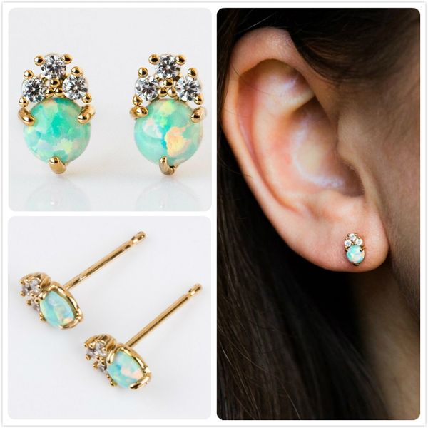 

delicate fire opal earrings for women wedding flower earrings party australia gem stone earring girl gift zircon aretes, Golden;silver