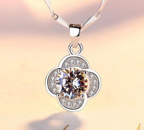 

s92 sterling silver necklace female korean fashion micro inlay four-leaf clover pendant simple clavicle chain jewelry