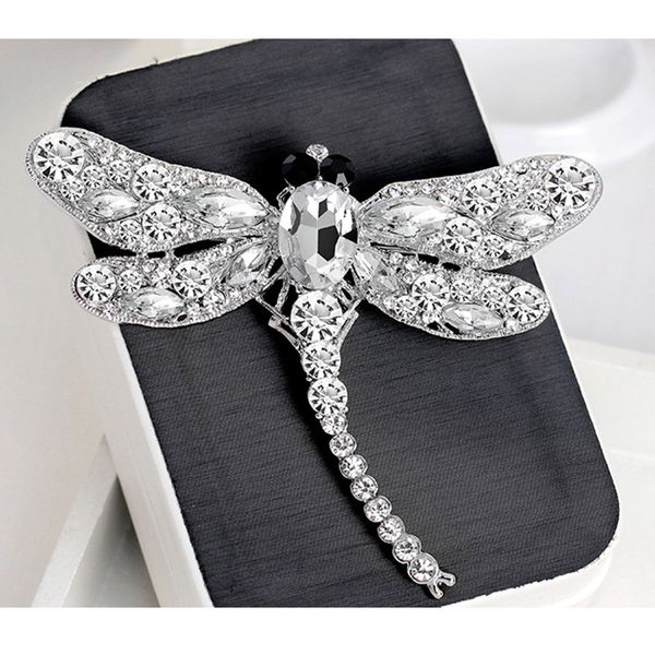 

2019 dragonfly scarf buckle luxury fashion wedding bridal brooch pins high-grade rhinestone brooch for female dinner party, Gray