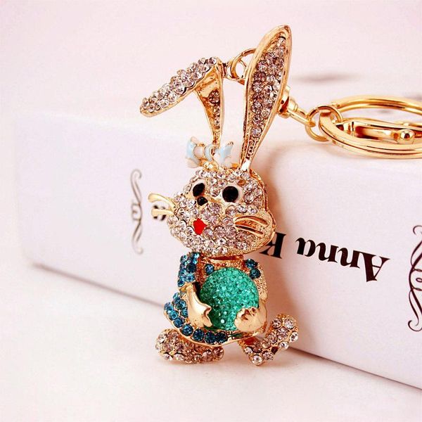 

fashion- keychain gold colorful crystal rhinestone animal rabbit metal pendant key chains 3pcs cute alloy car keys ring birthday gift, Slivery;golden