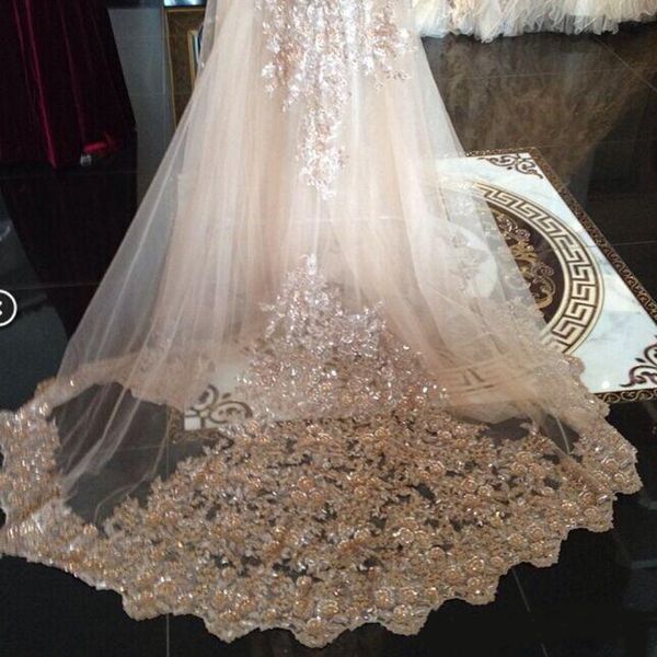 

real image bridal veils sequins luxury cathedral veil appliques lace edge custom made long wedding veils in stock fast shipping, Black