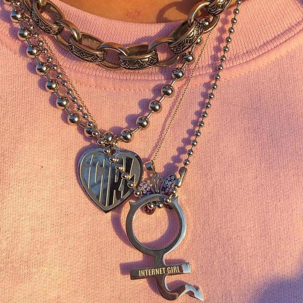 

новый harajuku chic из нержавеющей стали модный символ колье ожерелья из бисера для женщин рок хип-хоп панк заявление ожерелья bijoux, Silver