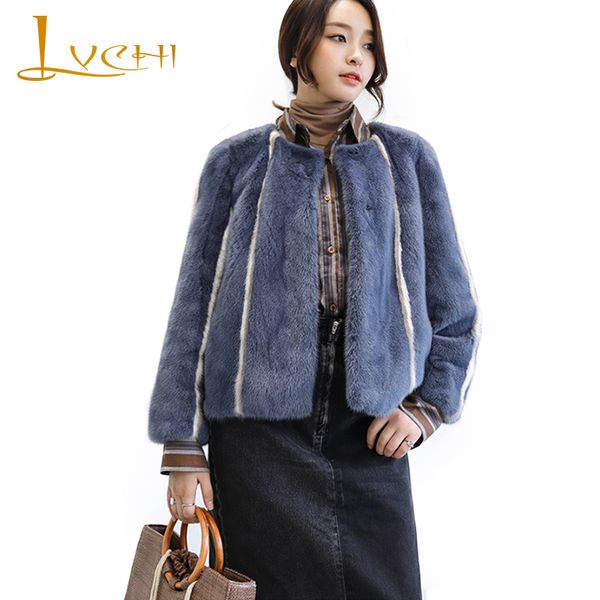 

lvchi зима 2019 с длинным рукавом полосатый норковое пальто натуральный мех пальто импорт лебедь бархат натуральный мех норки женские o-обра, Black