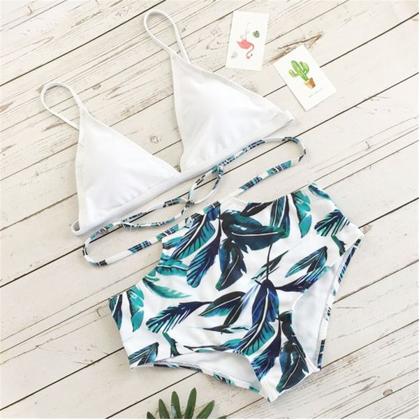 

tropical palm leaf high waist bikini 2019 swimwear women swimsuit female cut out swim bathing suit biquini bathers biquine