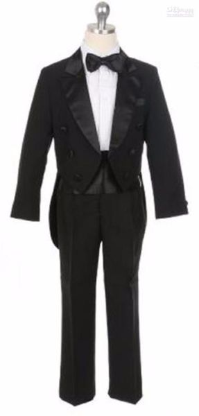 

formal boys kids pinstripe single breasted 3 buttons straight pockets wedding party suit tuxedo child tuxedos (jacket+bow+pants, Black