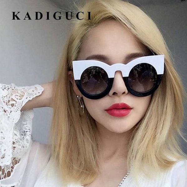 

kadiguci новые солнцезащитные очки cat eye женщины марка дизайнер мода винтаж круглые солнцезащитные очки очки кошачий глаз oculos de sol fe, White;black