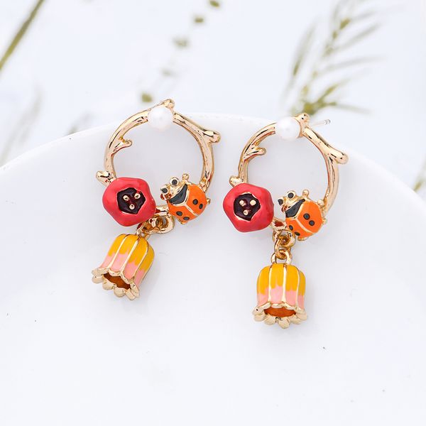 

summer earrings female fresh wild circle flower earrings ins, Golden;silver