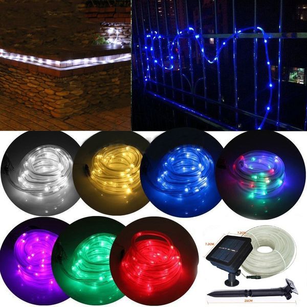

33ft/10m 100-leds solar powered led tube light fairy string rope lighting waterproof silicone tube string light