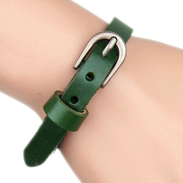 

simple fashion men leather belt bracelets & bangles adjustable women leather simple wrist cuff buckle punk bracelet, White