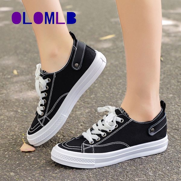 

canvas shoes 2020 new women's shoes low-lace-up women's casual wild breathable white flat students, Black