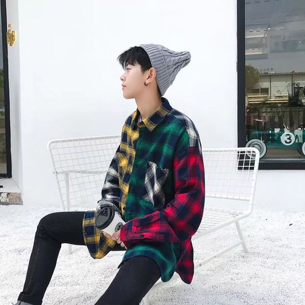 

19ss luxury mens designer shirt fashion tide wild casual shirt outdoor sports street hip hop autumn winter coat contrast color block clothes, White;black