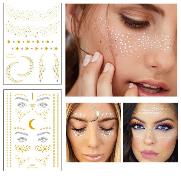 Acheter Or Argent Bronzage Tatouage Autocollant Lune Forme Détoile Personnalité Tache De Rousseur Couverture Tatouage Visage Autocollant 21 15 Cm