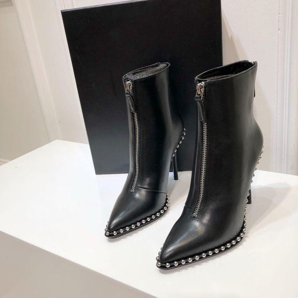 

new arrival womens classic short boots high heel ankle booties ladies leather winter boots 111701, Black