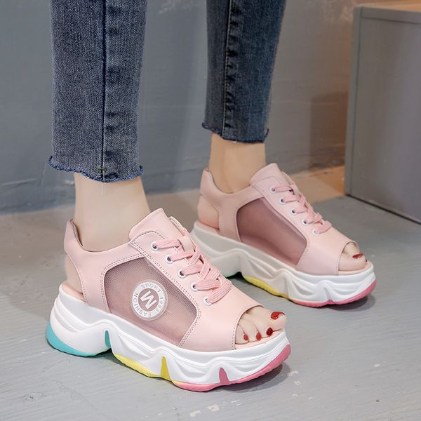 

color sole platform sandals women summer shoes open toe thick sole sneakers sweet girl sports sandals outdoor casual women shoes, Black