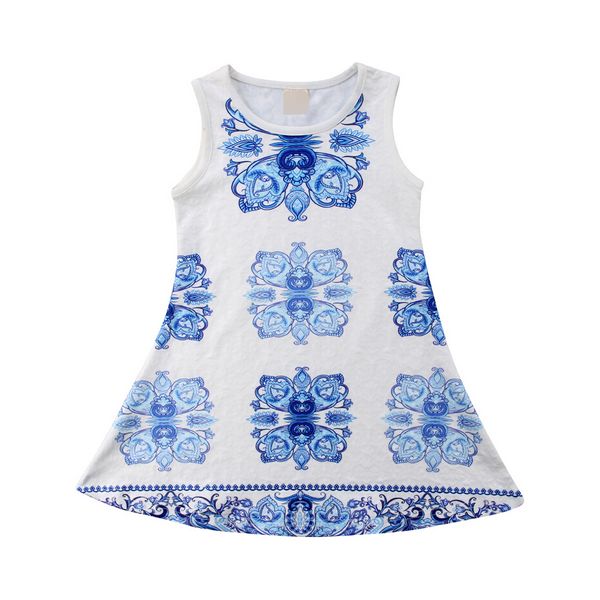 

2018 new baby kids girls clothes sleeveless dress lovely floral vestido princess party flower sundress girl a-line dress, Red;yellow