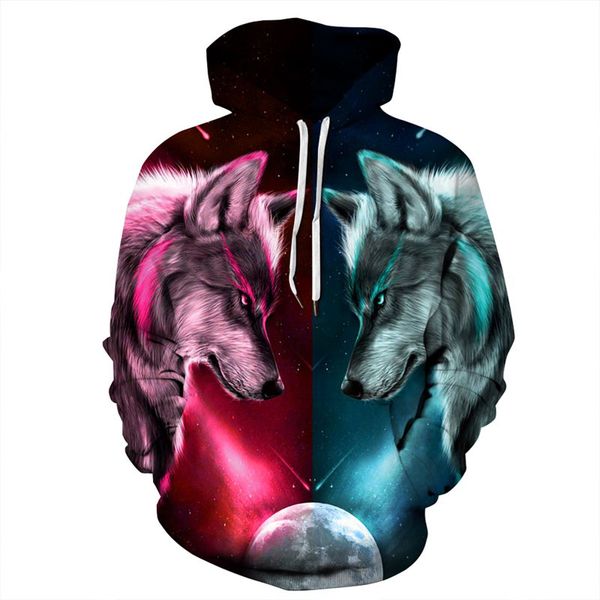 

hoodie men 3d print wolf hoodies brand men pullovers sweatshirt male hoody hip hop autumn winter hoodie mens pullover large size, Black