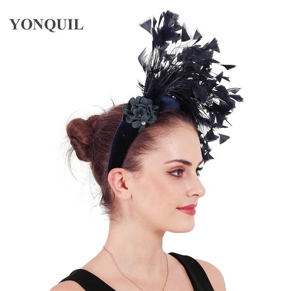 2019 Elegant Women Fancy Feathers Headbands Ladies Wedding Mesh