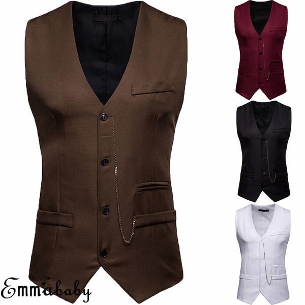 

new retro vintage mens waistcoat formal business suit retro vest slim wedding party casual coat plain color blazer vests, Black;white