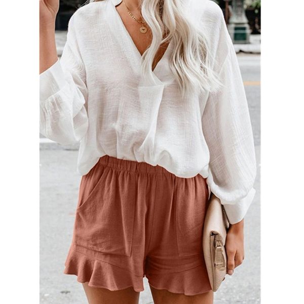 

ladies shorts female casual loose shorts women elegant elastic waist ruffles were thin for women, White;black