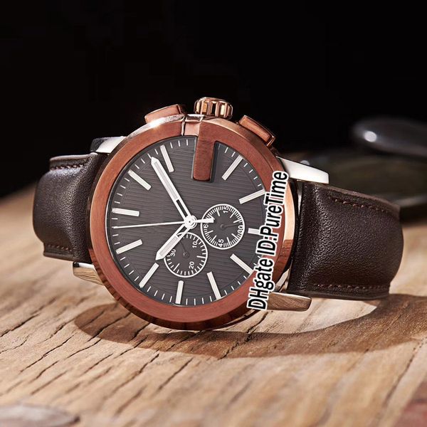 

new g chrono 167372 j6aj0 1064 rose gold black dial japan quartz chronograph mens watch 43mm satch watches leather original box g05-b2, Slivery;brown