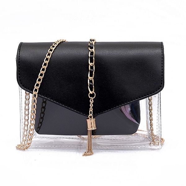 

new fashion tassel chic chain bags womens shoulder bag plastic jelly transparent composite bag handbags crossbody bags black