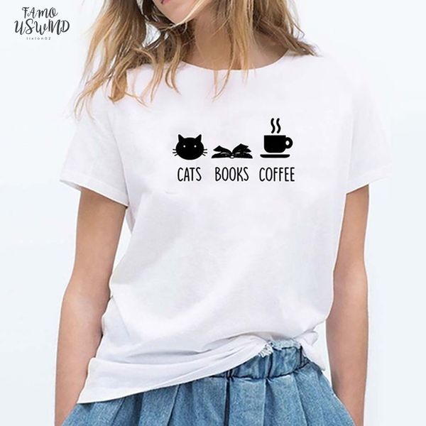 

harajuku woman t shirt cat afternoon tea short sleeve round neck summer vetement femme plus size clothes for, White