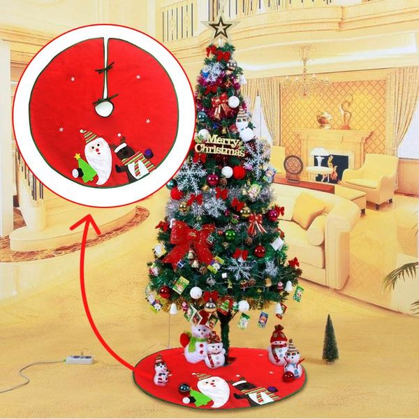 

90cm red christmas tree skirt apron round embroidery santa clause elk cover base xmas ornament christmas decoration for home