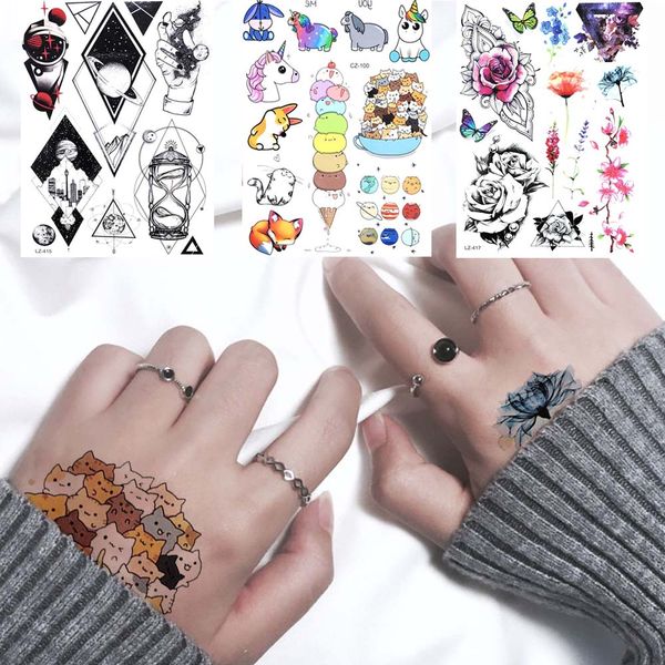 Acheter Dessin Animé Mignon Tatouage Temporaire Enfants Femmes Tatouage Autocollants Aquarelle Chats Fleur Poignet Tatouages Imperméables Corps Bras