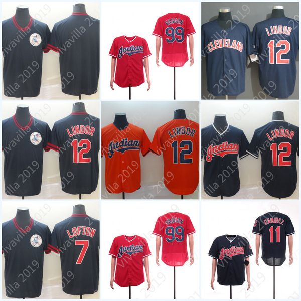 

Indians 12 Francisco Lindor Baseball Jersey 99 Rick Vaughn 11 Jose Ramirez 52 Mike Clevinger Navy Blue Red White Pullover Mens