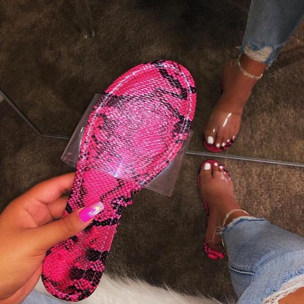 

women snake pattern slippers ins ladies flat sandals bright candy color serpentine flip flop wild transparent shoes, Black