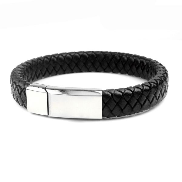 

040 men female braided leather bracelet stainless steel genuine black brown color leather bracelets, Golden;silver