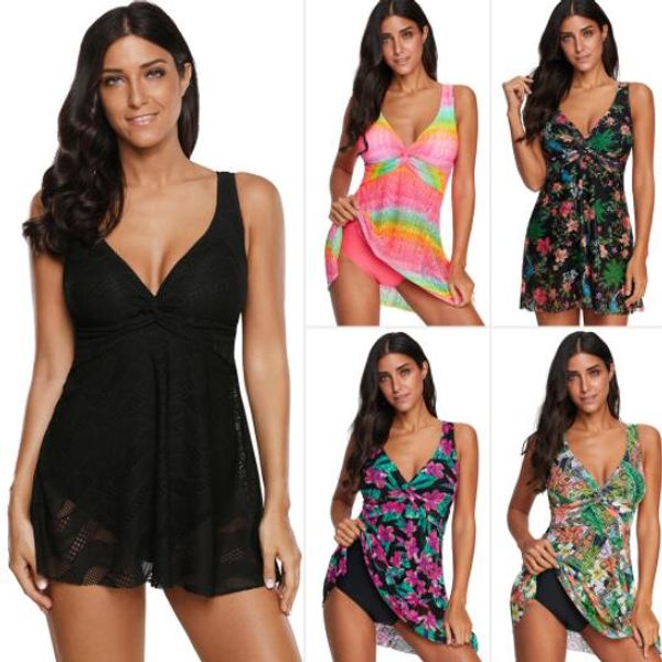 esporte maiô menina Biquinis conjunto de praia V-neck traseira aberta swimwear rendas recorte sexy tampa barriga uma peça saia grande yakuda swimwear on-line