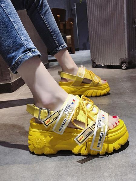 

lazyseal 9cm high platform shoes women's chunky sandals fashion summer leather women thick soled beach sandal casual woman shoes, Black