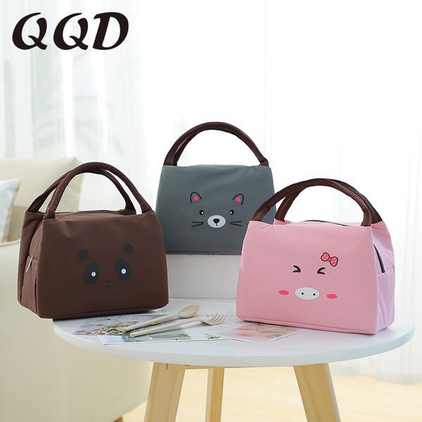 

qqd cartoon packed lunch bag kids cute portable travel picnic cooler bag women reusable insulated student breakfast, Blue;pink